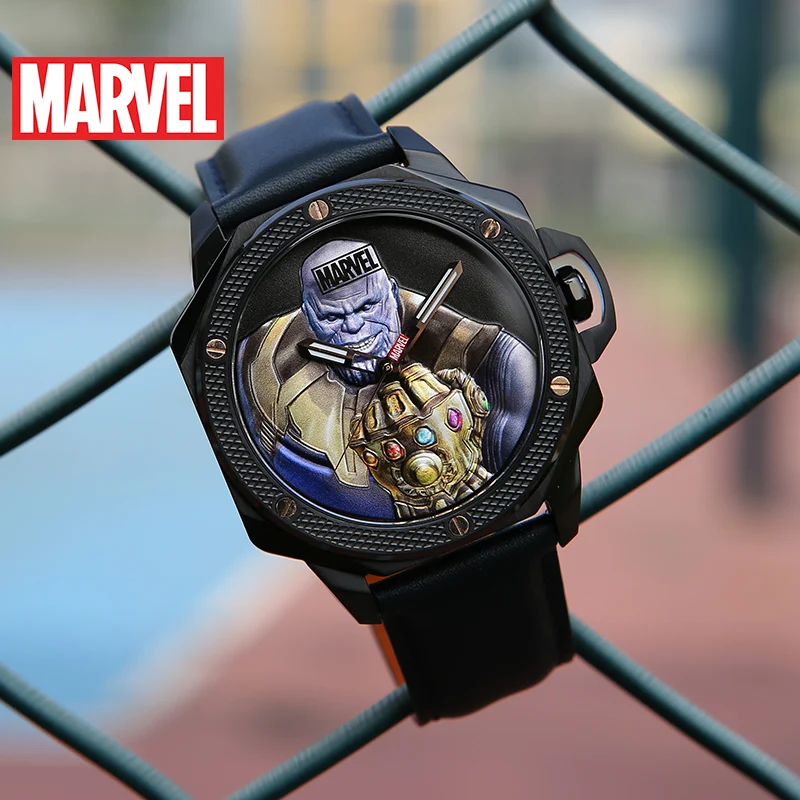 Marvel Мстители танос мужские черные золотые синие Рисование процесс светящиеся водонепроницаемые кварцевые часы оригинальные Дисней мужские спортивные часы