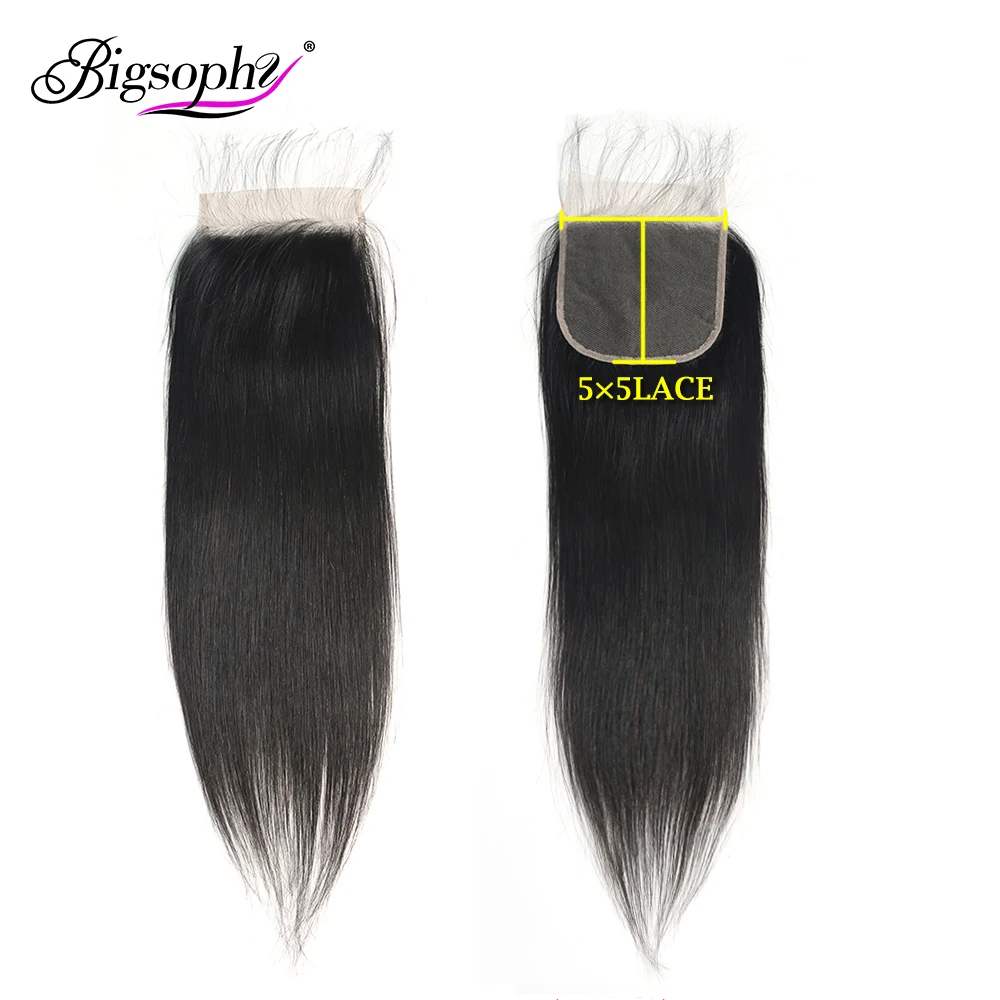

5x5 Lace Closure Straight Hair Malaysian 100% Human Hair Closure With Baby Hair 8-24inch Human Remy Hair Natural Color Bigsophy