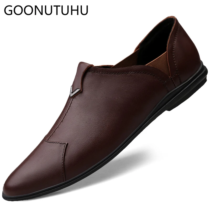 2019 модная мужская обувь повседневные кожаные лоферы Мужские дышащие классические коричневые слипоны Мужская Удобная обувь для вождения
