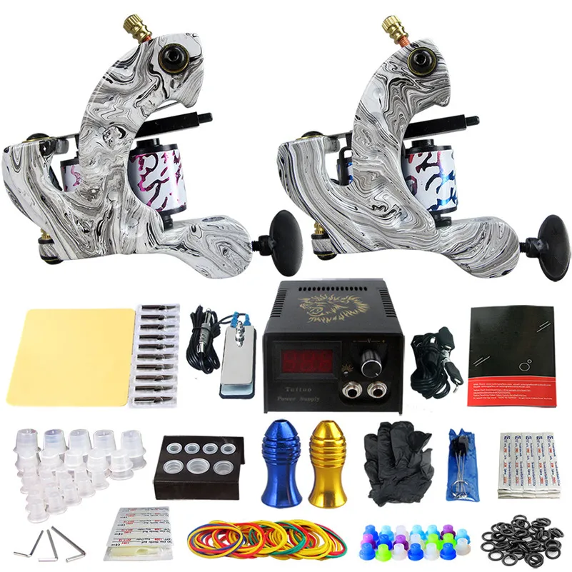 

Professional Tattoo Supply kits 2pcs Coil Tattoo Machine Tattoo Guns Liner Shader Power Supply Needles Tips Grips Tattoo Artist