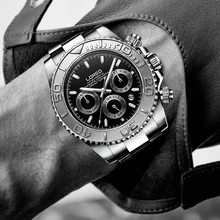 LOREO автоматические мужские часы 200 м Дайвинг 316L нержавеющая сталь Ремешок Чайка механические часы многофункциональные светящиеся часы с календарем