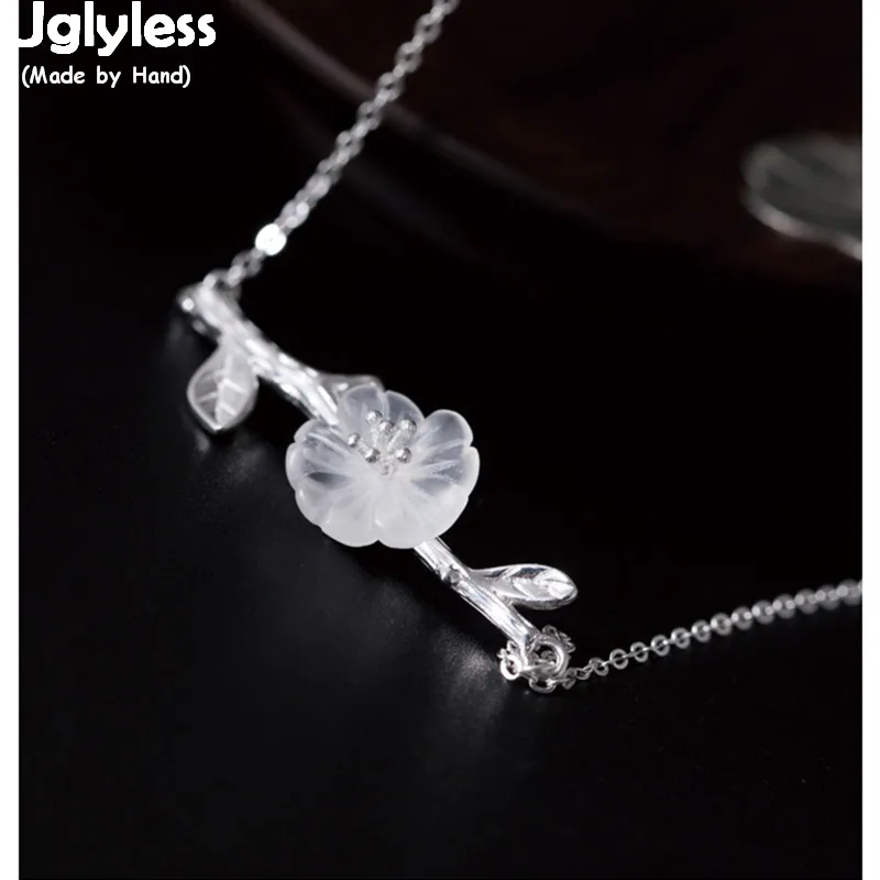 

Uglyless 100% Real 925 Sterling Silver Branch Handmade Ethnic Necklaces for Women Plum Blossom Crystal Chokers Flower Pendants