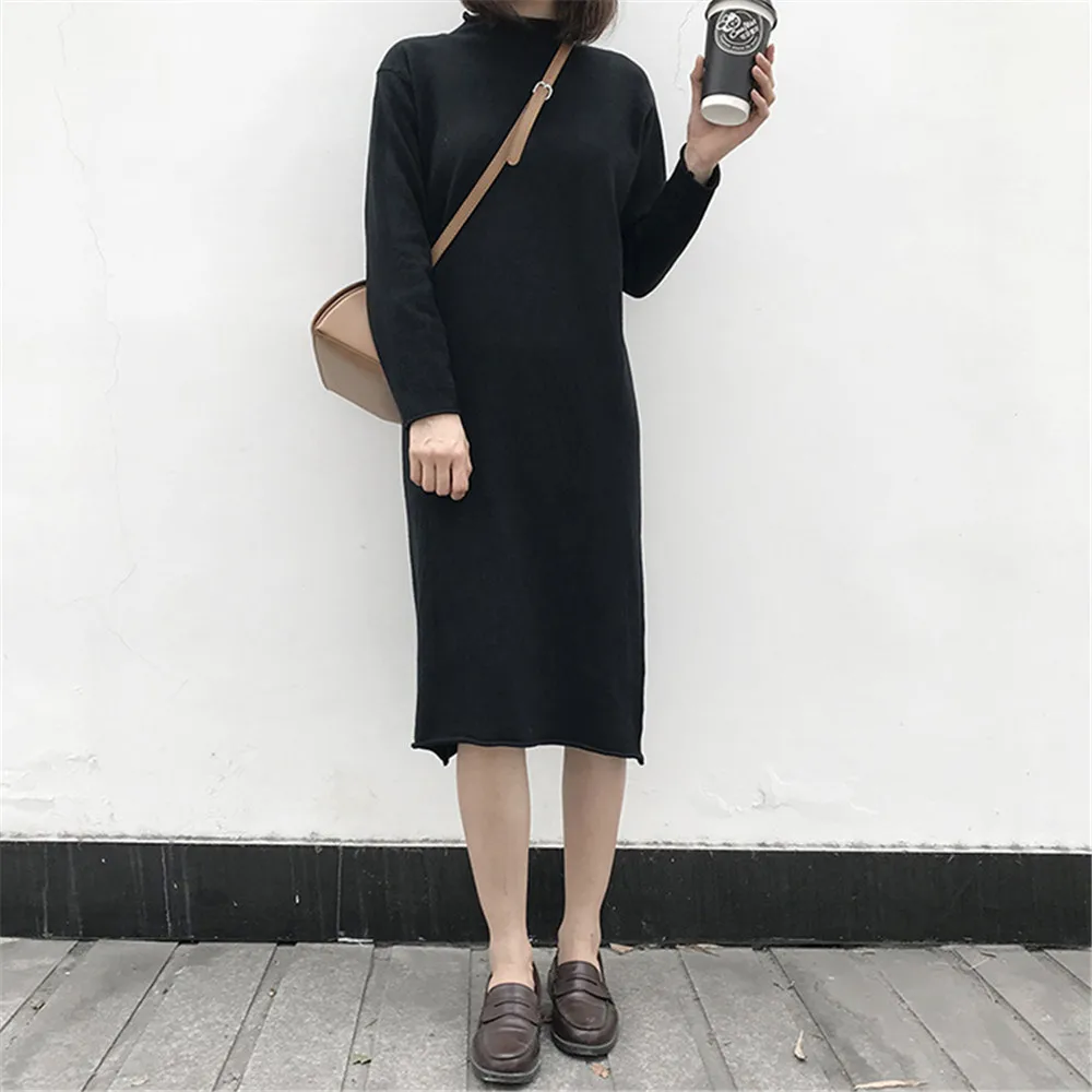 Autumn-Winter Knitted Solid Basic Long Dress 2018 Sexy Bodycon Sweater Dress Long Sleeve All Match Dresses Vestido Z9131 (15)