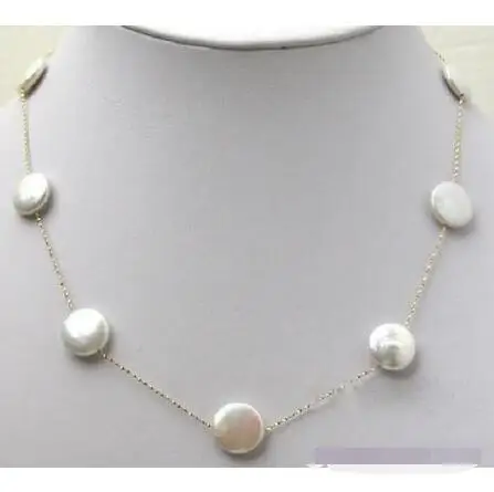 

Wholesale price 16new ^^^^lovely natural 10-11mm white coin pearls necklace 18''925s chain