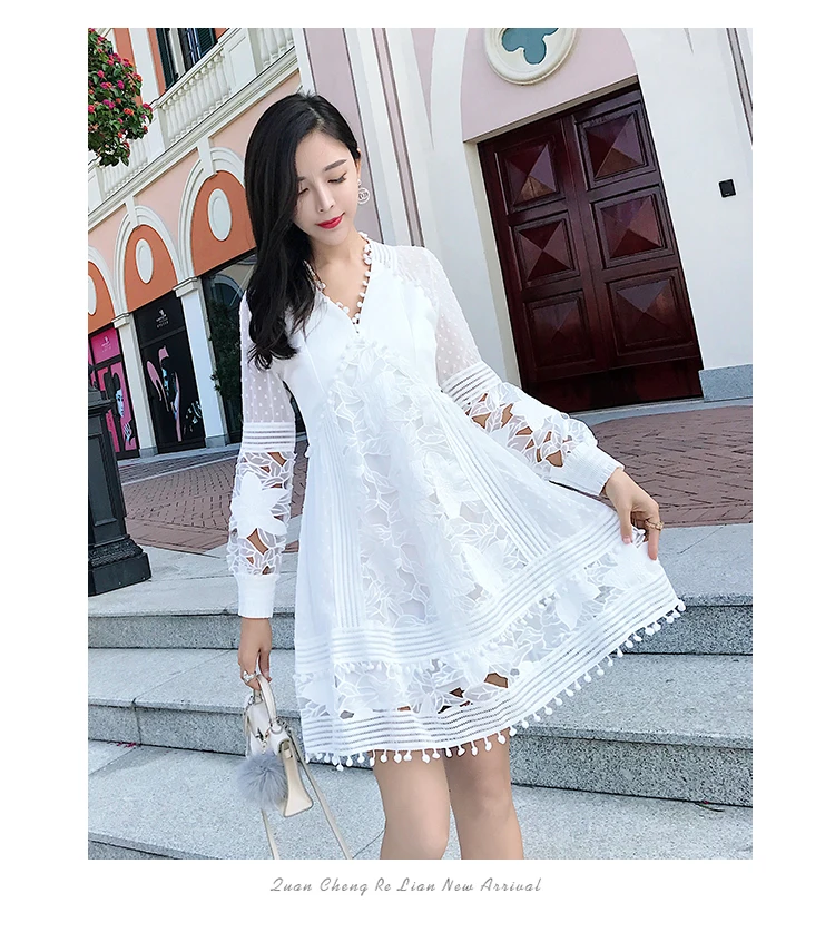 High quality luxury runway new arrive sexy deep V-neck Lave dress women Puff Sleeve party Dresses vestidos