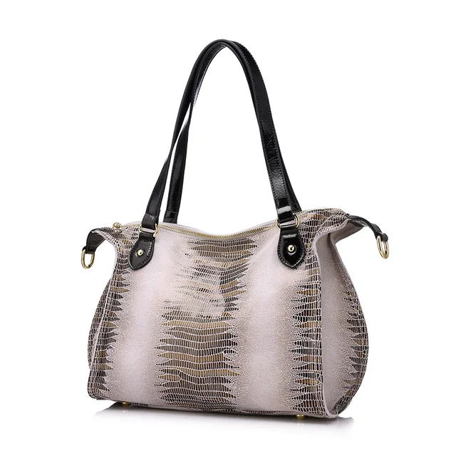 REALER brand fashion women genuine leather shoulder bags high quality crocodile pattern leather handbags female tote bag
