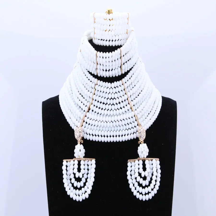 

Elegant Women 18 Layers White Crystals Beads India Necklace Set Nigerian African Wedding Beads Jewelry Sets Birthday Gift DAL35