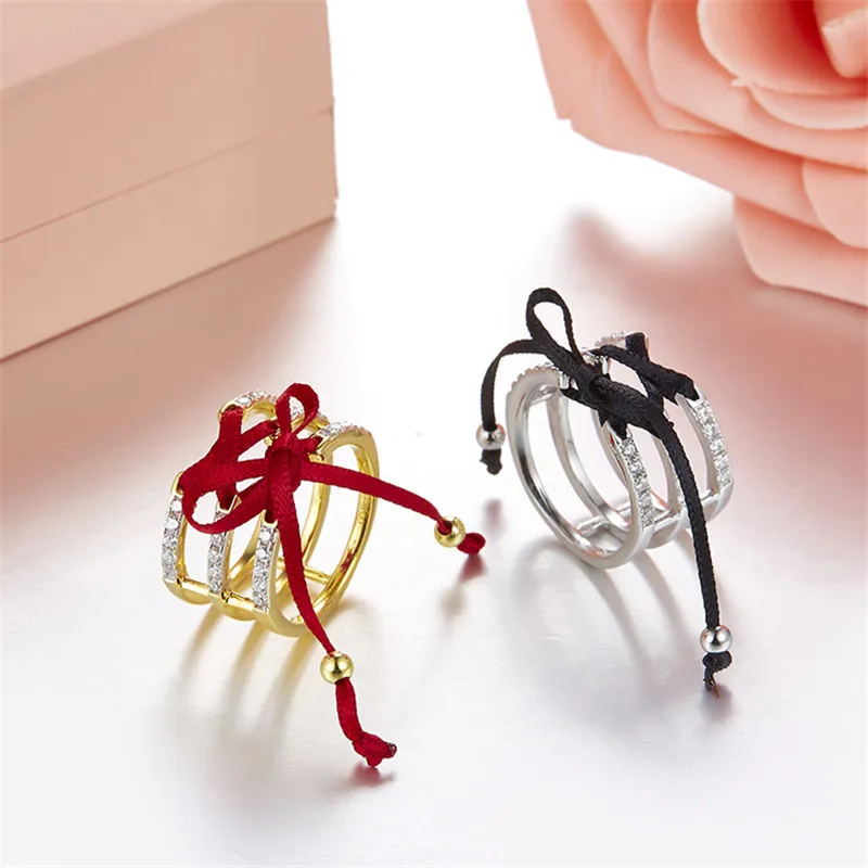 

Monaco Brand Fantastic Lace Knot Rings 925 Sterling silver Cubic Zirconia France Ribbon Bowknot Women engagement Ring Jewelry
