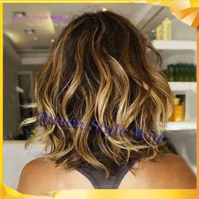 Hot Sale Mixed Color Bob Hairstyle Lace Front Wig Medium Length 12 Inches Loose Wavy 100 Hu Man Hair Lace Front Wig