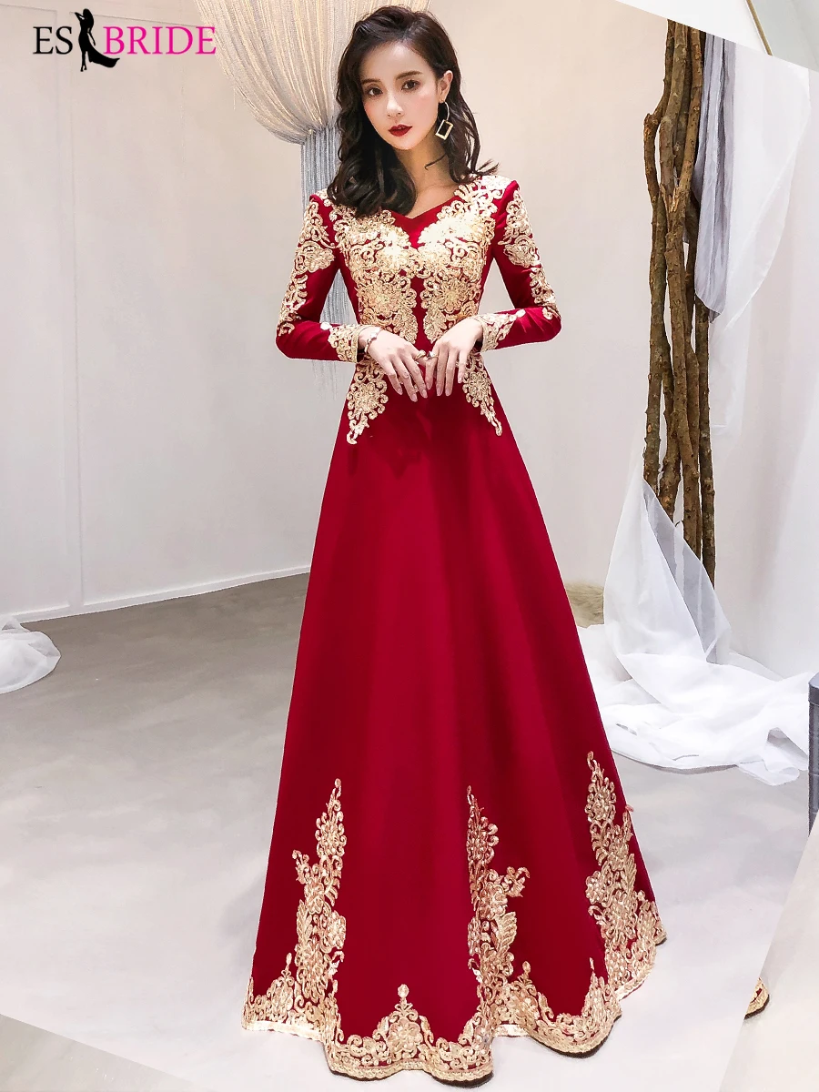 

Toasting Gown Bride 2019 New V Collar Show Thin Long Sleeve Dinner Gown Summer evening dresses