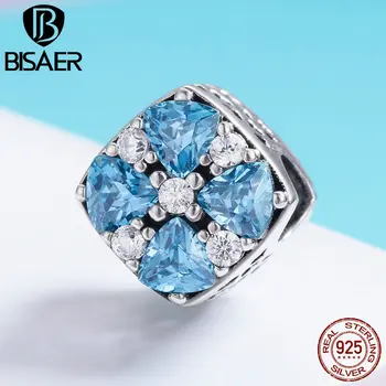

Real 100% 925 Sterling Silver Fantasy Blue Crystal Radiant Hearts Square Beads Fit Charms Silver 925 Original Bracelet Jewelry