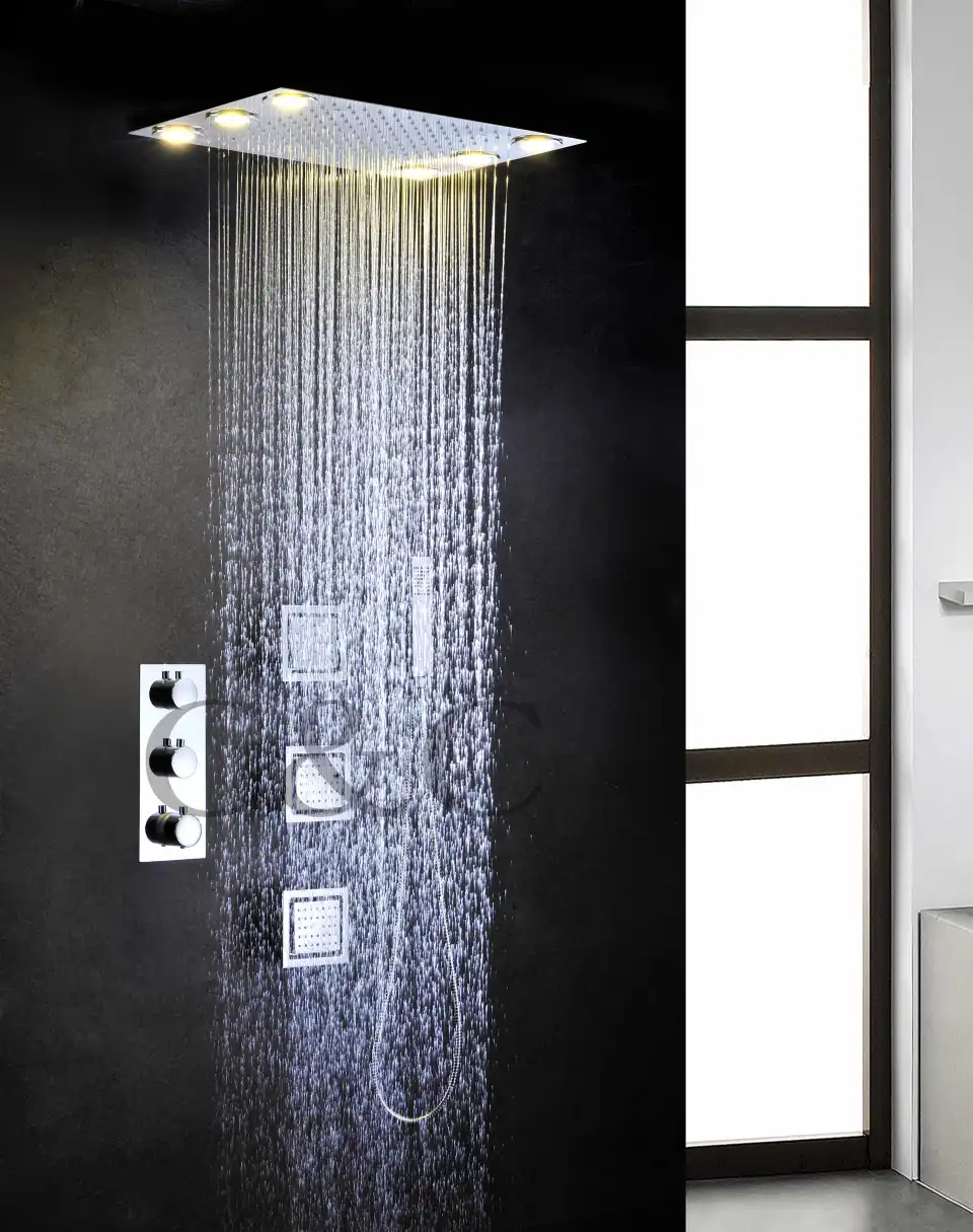 50x36 Cm Led Yellow Big Lamps Shower Head 4 Inch Body Sprayer Jets