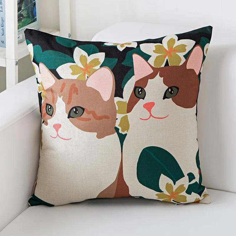 2019 льняная Подушка с рисунком мультяшного кота Офисная наволочка современное