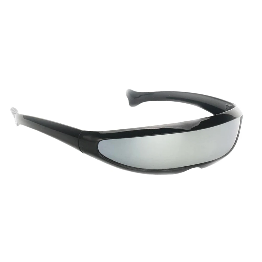 Unisex Futuristic Party Costume Color Mirrored Single Lens Visor Sunglasses Plastic Frame Eye Glasses