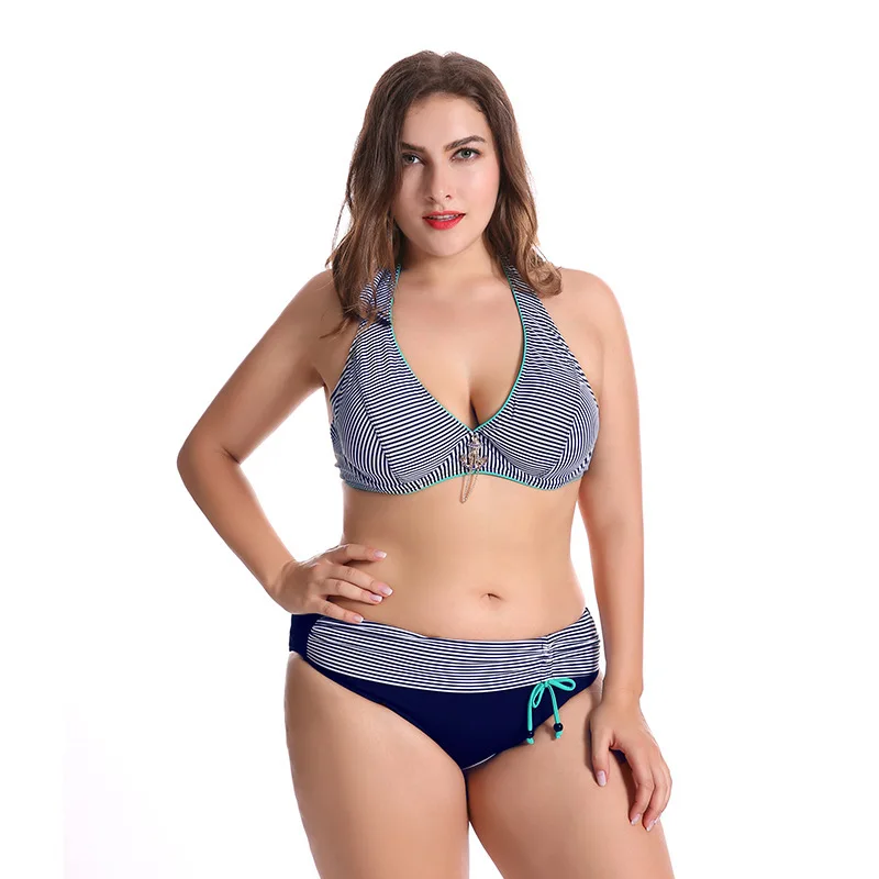 

2018 Summer stripe Bikini Set Low Waist Push Up Big Size Swimsuit Swimwear Large Size Bikini Bathing Suits 2L-6XL