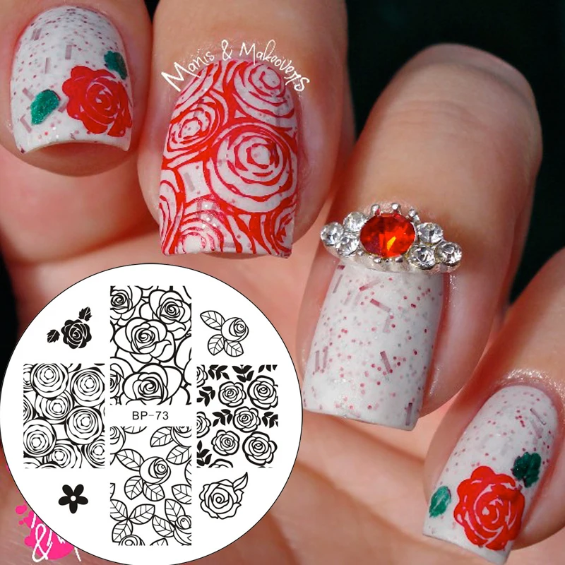 1PC Rose Flower Nail Stamping Plates Stamp Nail Art Template Image