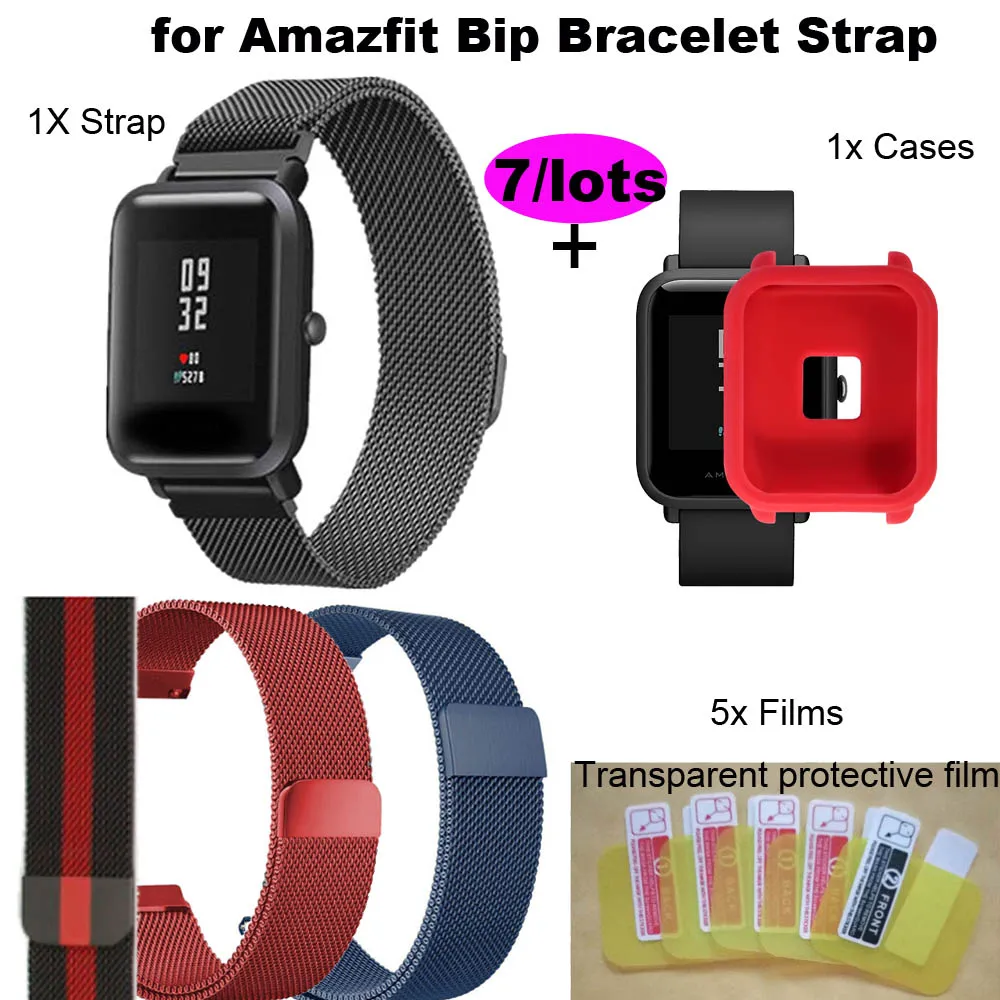 

For Xiaomi Huami Amazfit Bip Lite Strap Bracelet 20mm Watchstrap Stainless Steel Metal Milanese Band Screen Film Protector Case