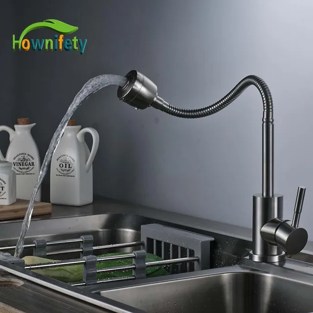 Best Quality Deck Mounted Cold And Hot Mixer Tap Deck Monted Brushed Nickle 360 Degree Flexible Hose Kitchen Faucet