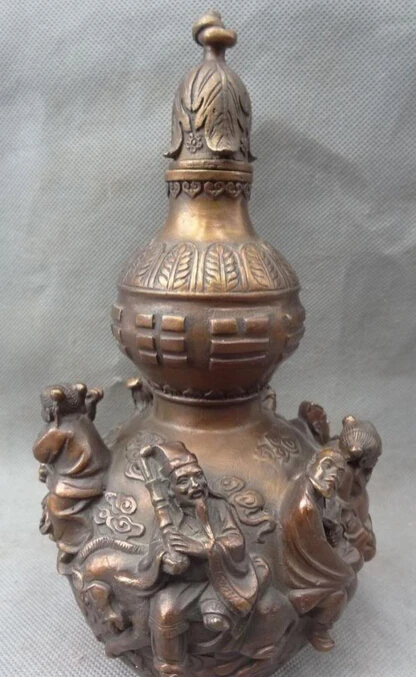 

JP S0608 8" Chinese Pure Bronze FengShui Wealth 8 God Immortals Statue Shou Gourd Pot