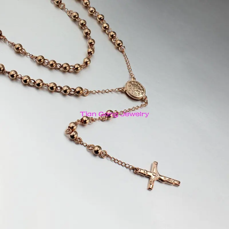 Gold 316L Stainless Steel Mens Cross Pendant 4mm/6mm/8mm Rosary Beads Necklace Gold 316L Stainless Steel Mens Cross Pendant 4mm/6mm/8mm Rosary Beads Necklace