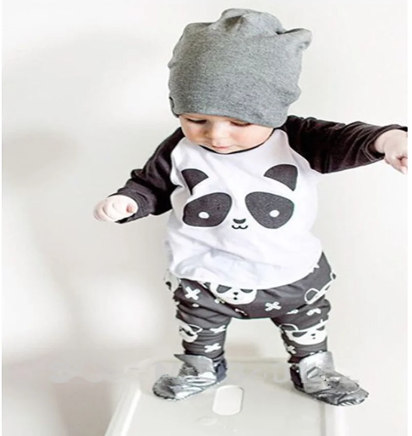 2Pcs/set !Cute Newborn Baby Boys panda printing long sleeve T-shirt +Pants Outfits Children bebe Clothes Set