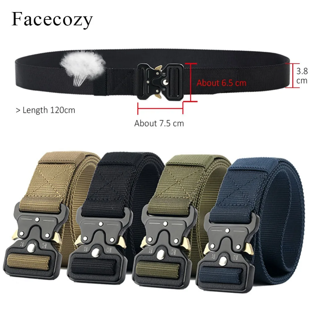 Facecozy Men's Tactical Canvas knitted Automatic Belt Outdoors Hunting Military Equipment Waistband For Man Waist Support