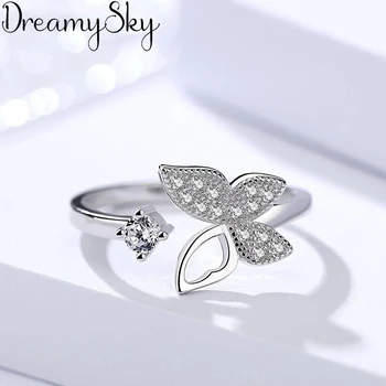 

Personality 925 Sterling Silver Zirconia Butterfly Rings For Women Simple Ladies Adjustable Size Ring Wedding Jewelry Anillos