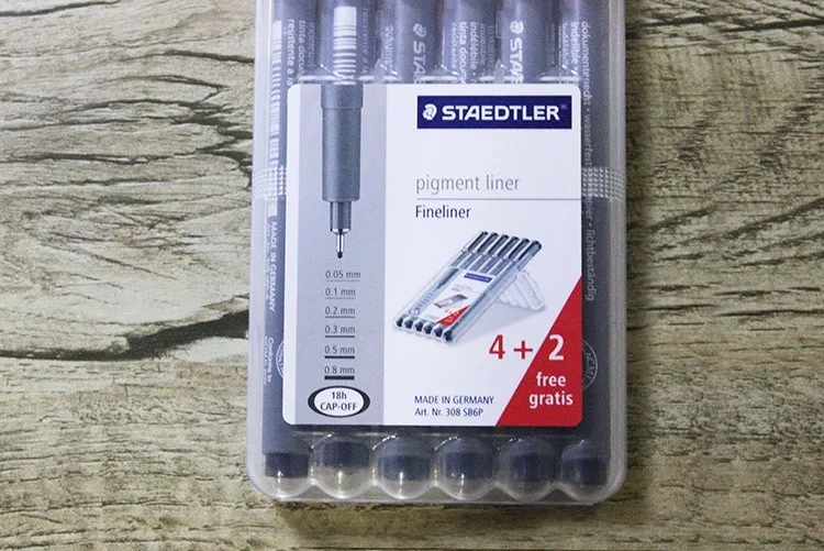 LifeMaster Staedtler 308 SB6P чертежная ручка пигмент вкладыш 6 шт набор 0,05/0,1/0,2/0,3/0,5/0,8 мм школы и офиса