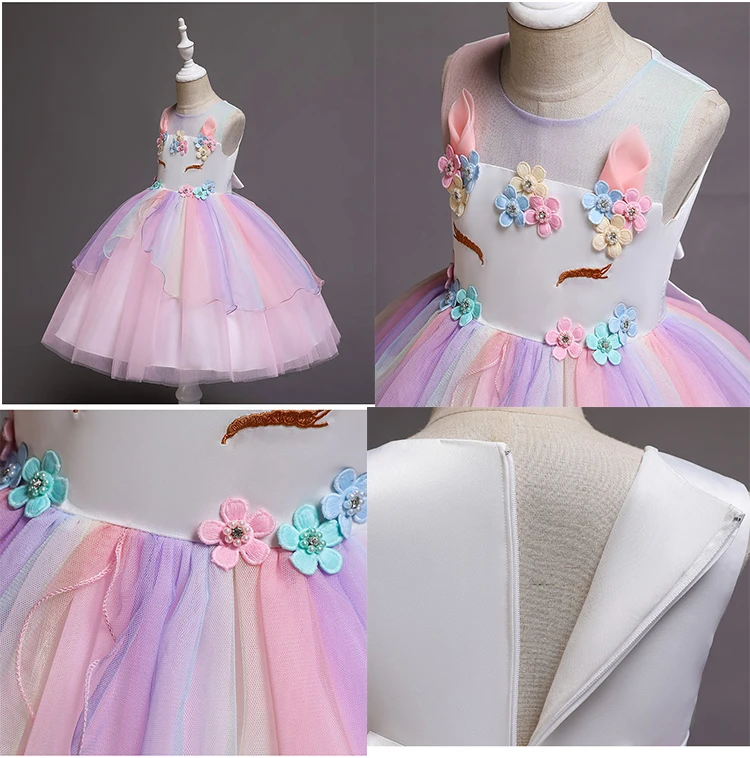 Вечерние платья с единорогом для девочек; пасхальные вечерние костюмы Золушки; карнавальный костюм принцессы Анны для девочек 3-6 От 8 до 10 лет