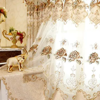 

Luxury European American Water Soluble Chenille Embroidery Curtain for Living Dining Room Bedroom