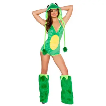 

Animal FrogFaux Fur Costume Women Halloween Fancy Party Dress Carnival Sexy Cosplay Green Conjoined Outfits 80641