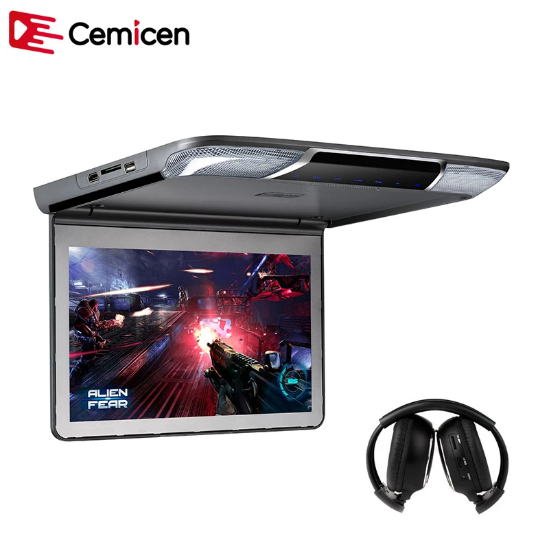 

Cemicen 11.6 Inch HD Digital Car Flip Down Roof Mount Ceiling TV Monitor HDMI USB SD IR FM Transmitter Full 1920*1080 Screen MP5