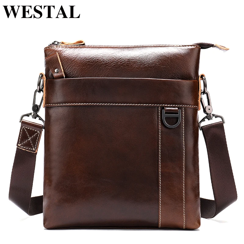 Goedkoop WESTAL Messenger Bag Mannen schoudertas Echt Leer Kleine mannelijke man Crossbody tassen voor Messenger mannen Lederen tassen Handtas 9010