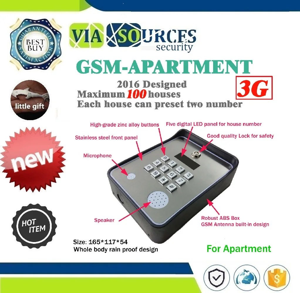 

Dc12v power input 3G and GSM audio intercom for door opener wireless access controller and emergency service help calling
