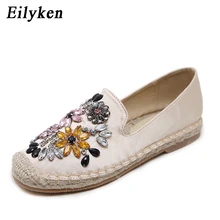 Eilyken туфли на плоской подошве с украшением в виде кристаллов; женские эспадрильи в рыбацком стиле из пеньковой веревки; лоферы из шелкового атласа; повседневная женская обувь на плоской подошве; Размеры 35-40