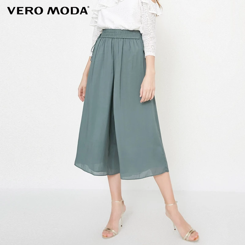 Vero Moda New Women's Elasticized Lace-up Waist Wide-leg Capri Pants | 31836J546