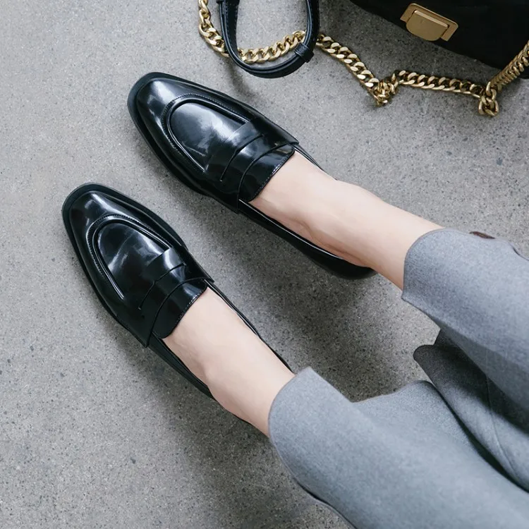 White Leather Loafers Shoes Women Round Toe Casual Flats Office Lady Shoes