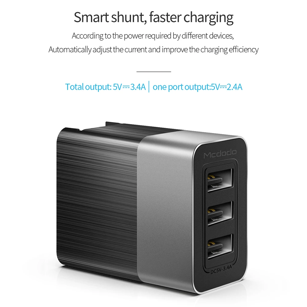Mcdodo شاحن يو اس بي الاتحاد الأوروبي/الولايات المتحدة/المملكة المتحدة 3 في 1 السفر العالمي المحمول شاحن USB للهاتف سريع 3.4A شحن جدار شاحن آيفون هوا...