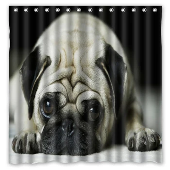 

2016 New DIY Bath Curtain!Cute Animal- Pug Dog Printed Waterproof Polyester Shower Curtain(Size:180X180CM)