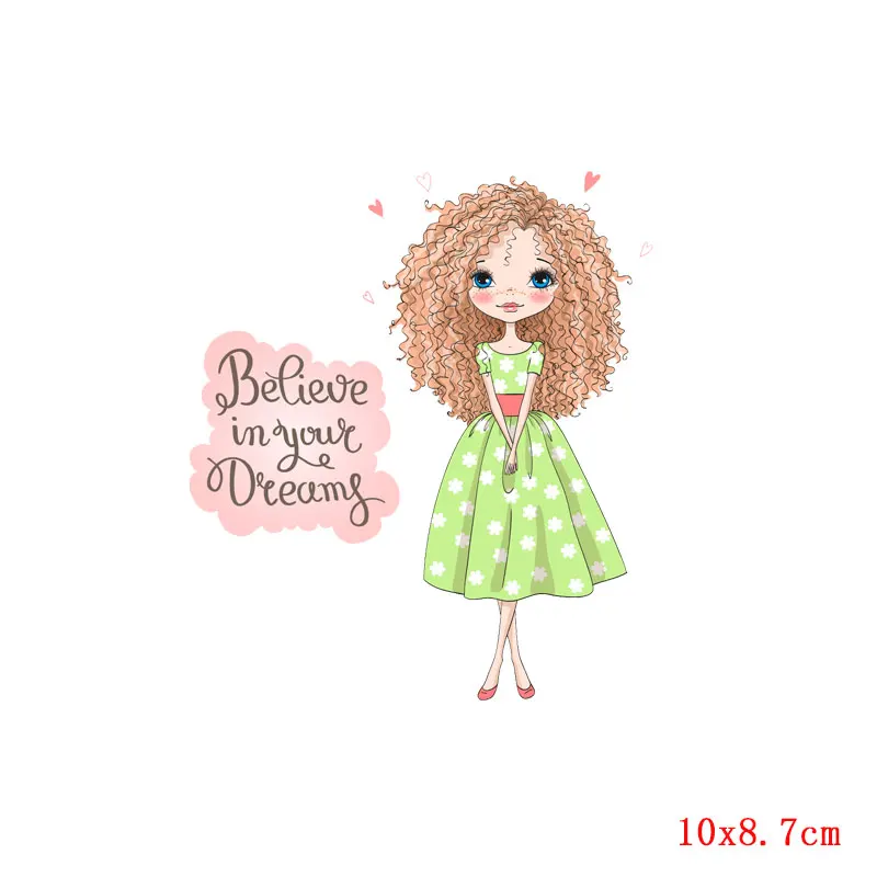 Pulaqi Beautiful Girls Iron-On Heat Transfers Vynil Heat Transfer Stickers Wholesale Patch For DIY Clothes Decor Applique Stripe - Цвет: Сиренево-синего цвета