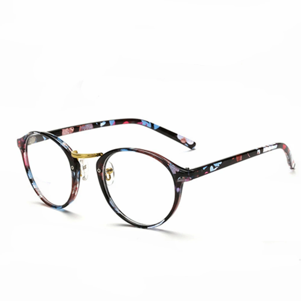 Women Vintage Glasses Frame Plain Mirror Big Round Metal Optical Frame Eyeglass Clear Lens