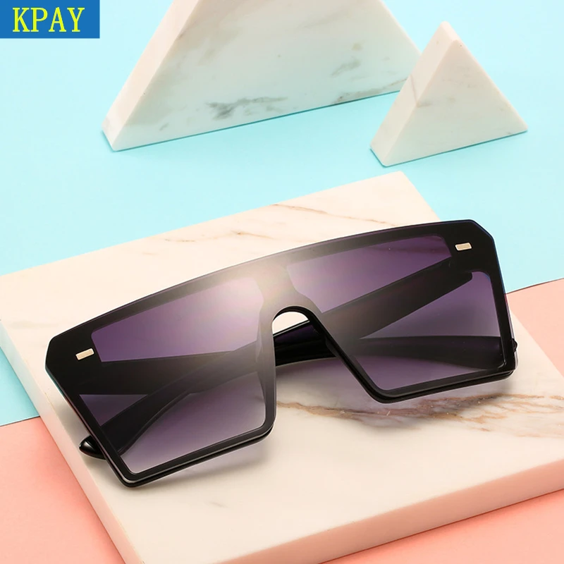Fashion Flat Top Red Black Sun Glasses  Clear Lens Men Shade Mirror UV400 Oversized Square Sunglasses Women 2019 Luxury Brand