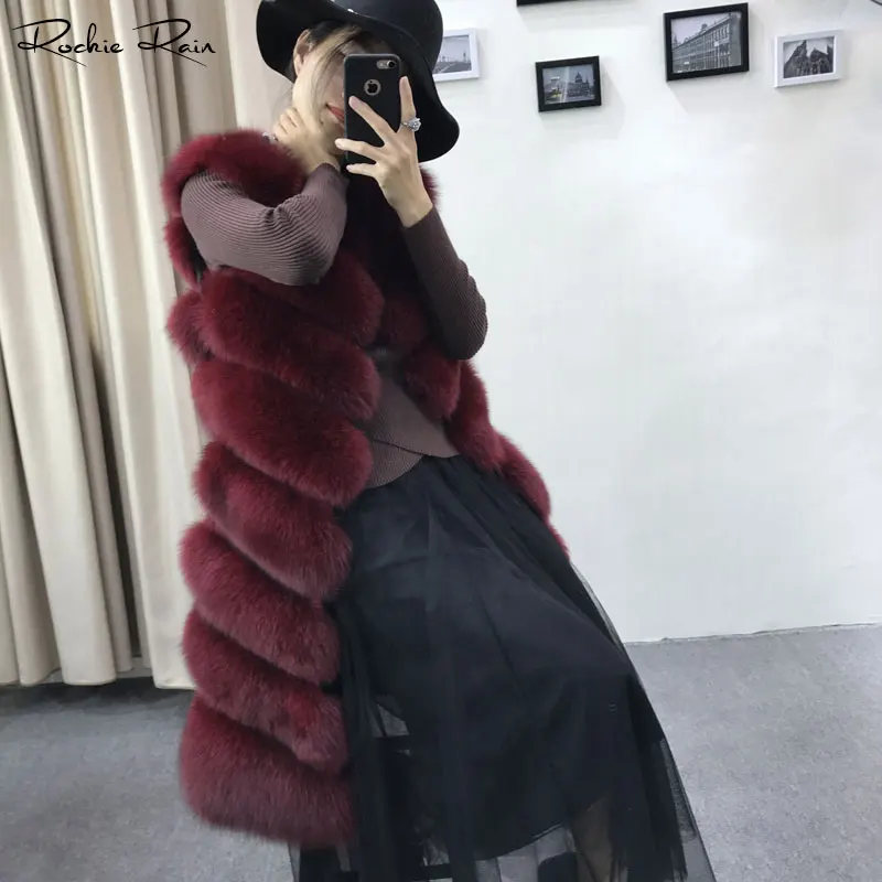 Yellow Chaud Fourrure Grey Femmes Réel dark Hiver armygreen Light Renard Gilet Green dark De clack dark Red Long rttFzwq0T