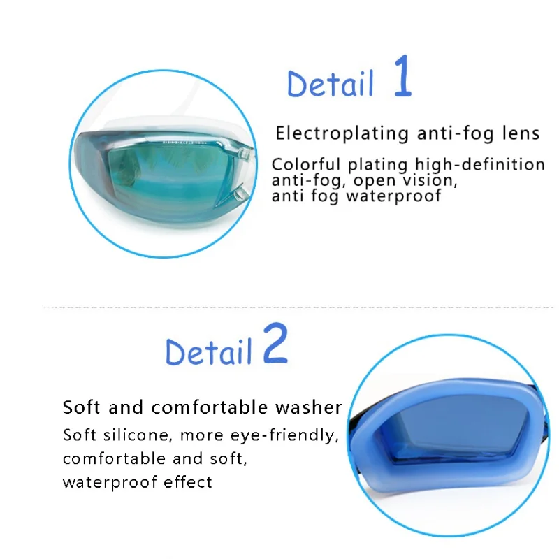 Красочные плакирующие противотуманные и водонепроницаемые HD плоские красивые и практичные нетоксичные и безвкусные очки для плавания