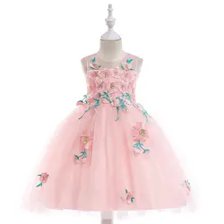 Элегантный для девочек в цветочек платья для свадьбы бальное платье Кепки рукава тюль лук платье для первого причастия для маленьких