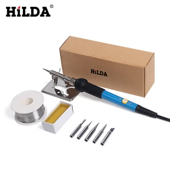 

HILDA 220V 60W EU Electric Soldering Iron With 5pcs Iron Tips Adjustable Temperature Solder Station Stand Solder Wire Tool Kit