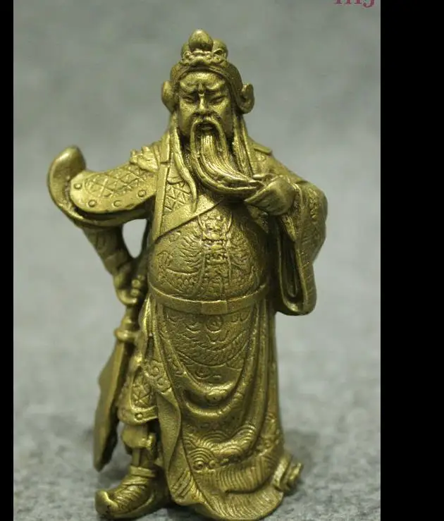 

626325<<+++Famous China Brass Copper Folk Warrior Dragon GuanGong Guan Yu God Sword Statue