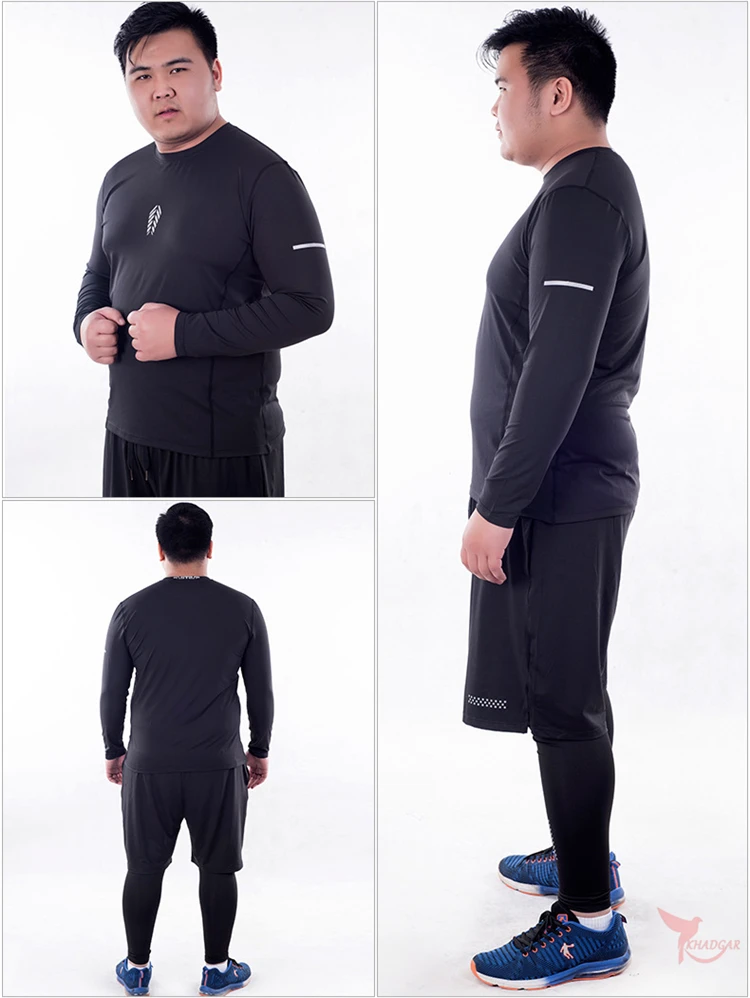 5XL/6XL плюс Размеры Для мужчин одежда для фитнеса, тренажерного зала комплект для бега быстросохнущая Бодибилдинг спортивный костюм Slim Fit с длинным рукавом спортивная одежда для бега