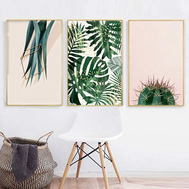 

Minimalist Cactus Leave Plant Nordic Painting On Canvas Living Room Decor Wall Printed Picture Poster No Photo Framed