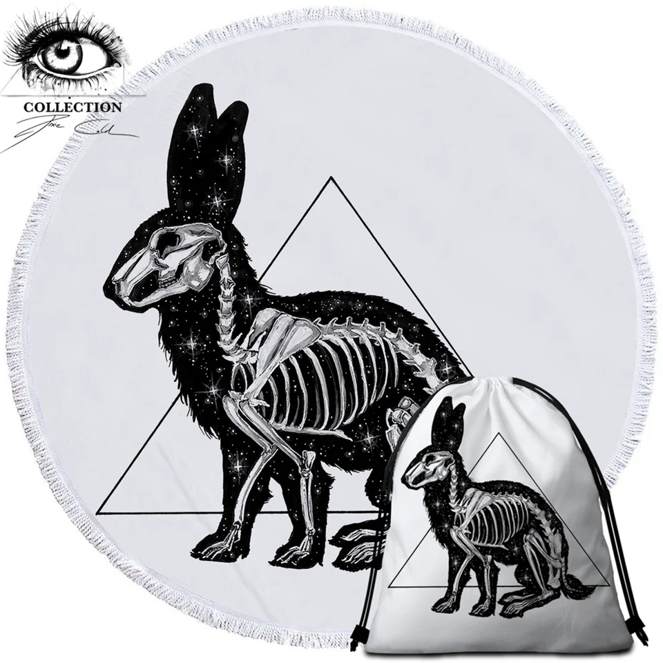 

Kanickel by Pixie Cold Art Round Beach Towel Animal Skeleton Tapestry Rabbit Panda Toalla Blanket White Bath Towel 150cm Mat
